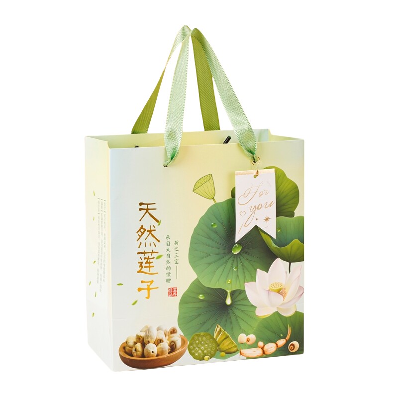 新款高档烫金袋天然莲子礼品袋子两瓶手提袋套装特产伴手礼袋包邮