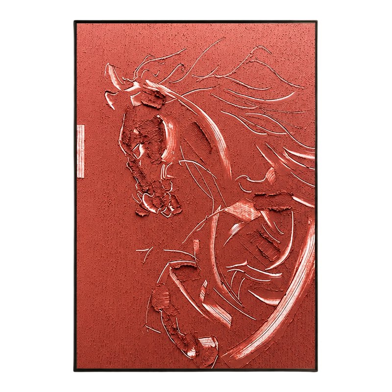 奔腾》意式极简骏马装饰画手绘油画客厅肌理玄关红色挂画沙发美式