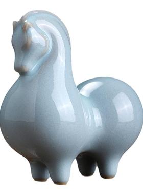 原矿汝窑陶瓷马工位桌面摆件