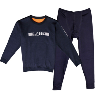 雅鹿加肥加大码男士保暖内衣加厚加绒胖人印花套装中老年人防寒冬