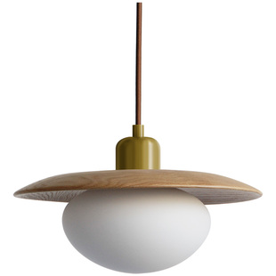 原木奶油风汤圆餐厅吊灯北欧中古灯具简约双头现代日式飞碟极简灯