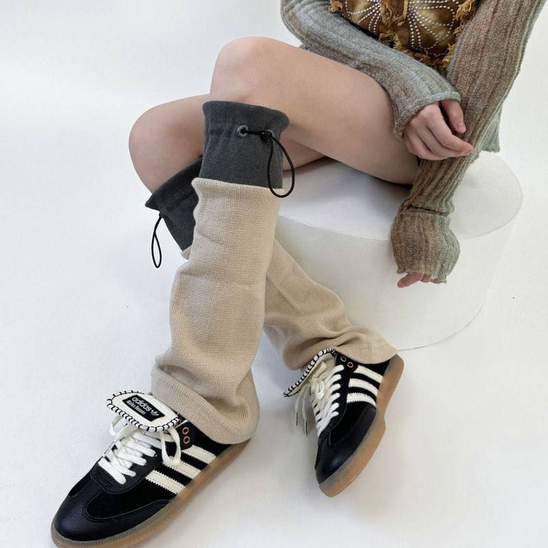 春秋机能风拼接撞色众抽腿小腿秋冬袜套绳小复古辣妹y2k堆堆套袜