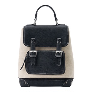 山口美袋“魔法肩带”多种背法拼色亚麻荔枝真皮小号双肩斜挎包