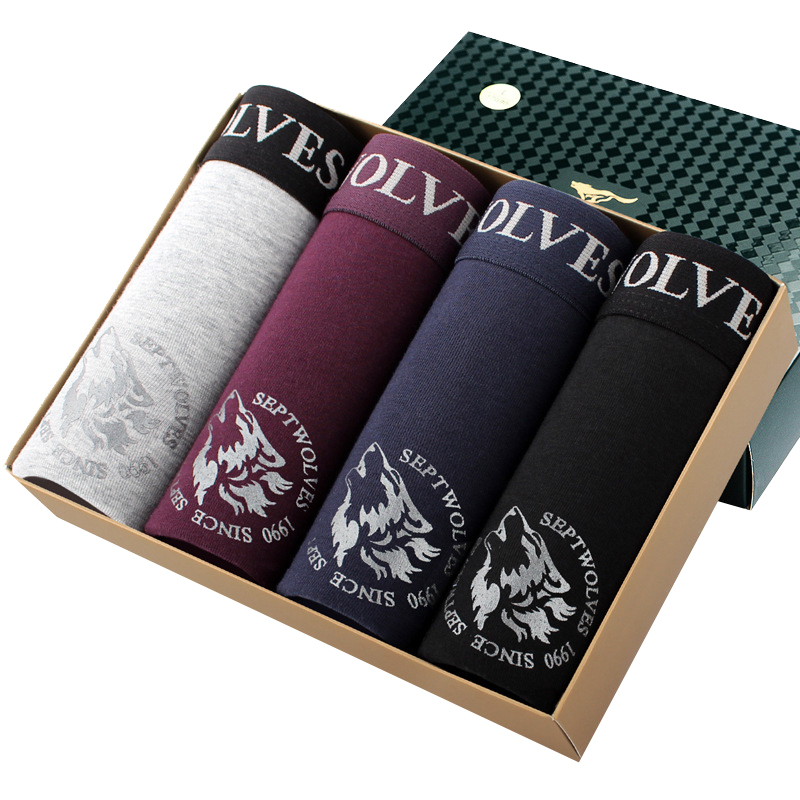 七匹狼男士内裤平角裤弹力棉内裤亲肤透气四角裤男裤头棉氨舒适