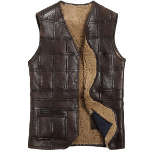 绵羊皮V领爸妈皮坎肩男马甲真皮毛一体皮衣羊毛羊羔毛羊剪绒马夹