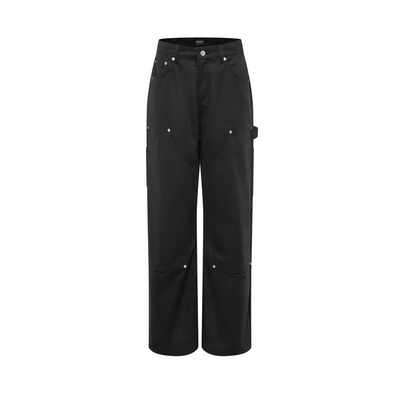 Anywayy白钻宝石双膝设计A字直筒版型珠帆布伐木裤