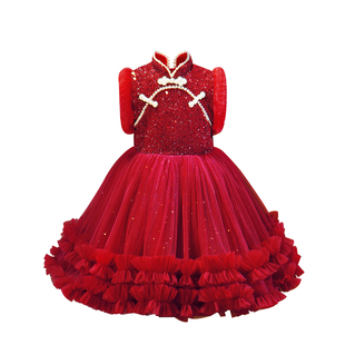 女童公主裙礼服儿童装洋气连衣裙子2025新款秋冬装加绒蓬蓬新年装