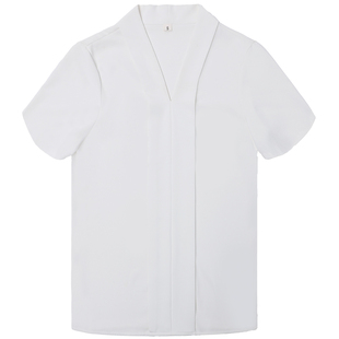 回笑雪纺蓝色上衣衬衫女士夏季公考教师面试V领职业套装内搭衬衣