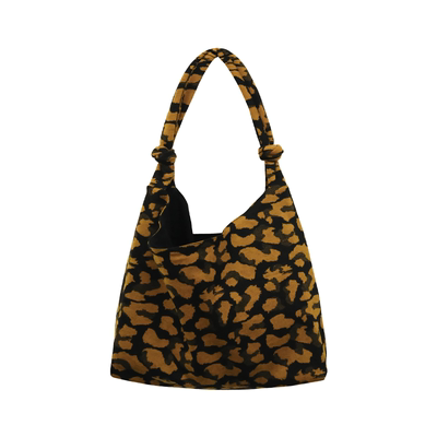 SecondMoon进口复古黑粽豹纹小众秋冬时尚打结肩带复古单肩斜挎包