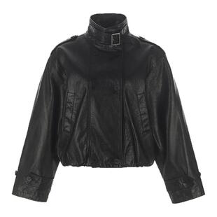 wana try进口小羊皮手工轻油蜡皮衣2025秋季新品复古立领皮夹克女