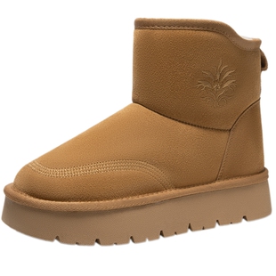 natursun时尚雪地靴女舒适冬季短靴棉鞋羊毛保暖加绒短筒厚底靴子