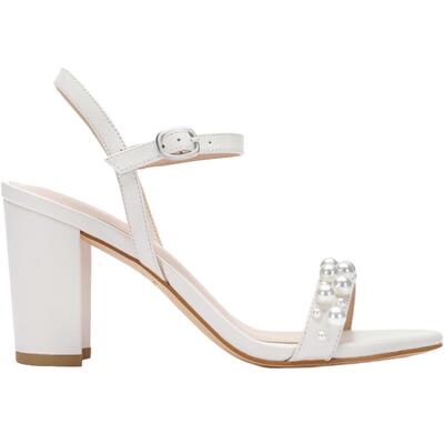 SW GOLDIE 75 BLOCK SANDAL 珍珠装饰粗高跟一字带凉鞋女