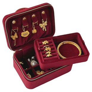 丝绒首饰盒珠宝戒指项链首饰收纳盒便携防氧化双层高级首饰收纳盒