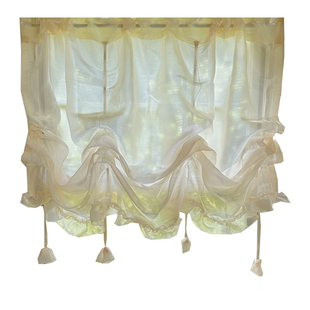 唯美法式蕾丝窗帘香槟鎏金纱帘美式罗马提拉帘厨房半帘水波魔术贴