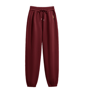 橘红色卫裤女秋冬加绒加厚宽松束脚哈伦裤高腰显瘦灯笼休闲运动裤