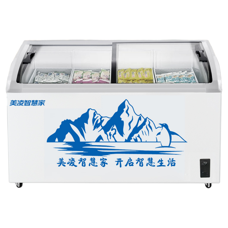 美凌智慧家商用大容量冷藏冷冻冰柜两用单双温一体深冷卧式雪岛柜