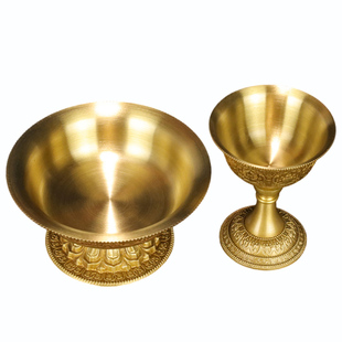 慧宝正品黄铜西藏供护法杯金色雕花供佛前八吉祥八瑞物圣水杯摆件