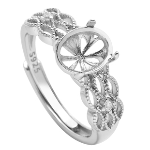 新S925纯银戒指空托底网轻奢diy镶嵌水晶和田玉石开口戒托6*8 7*9