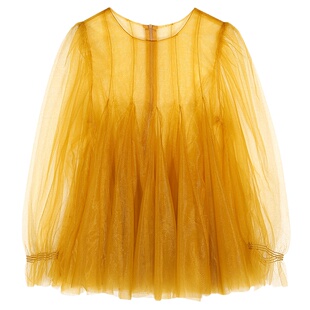 落落狷介 独特超好看网纱上衣女姜黄色设计感小个子两件套无袖T恤