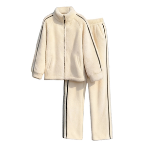 《大毛领》防风抗寒零下20度三层加绒加棉加厚睡衣同款睡衣套装