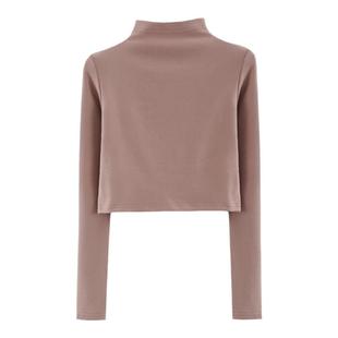 春秋季纯白修身半高领短款长袖纯欲内搭体恤打底衫女高腰上衣T恤