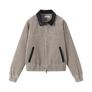 VLABMADE 西部Western皮领夹克*复古水洗做旧灯芯绒短阔棉服外套