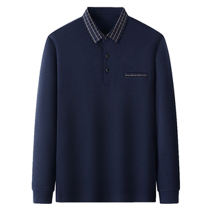 爸爸春装上衣2026新款中年男士休闲POLO衫中老年真口袋长袖t恤男