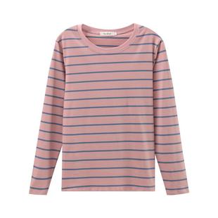长袖女上衣妈妈款春秋纯棉条纹t恤2026新款百搭洋气外穿打底衫女