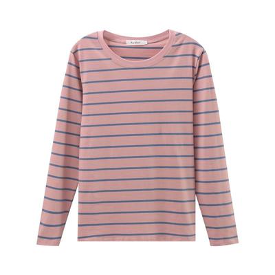 长袖女上衣妈妈款春秋纯棉条纹t恤2025新款百搭洋气外穿打底衫女