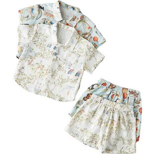 Oak Family男童家居服分体短袖套装夏季棉纱布女宝宝亲子空调睡衣