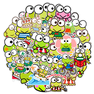 50张卡通大眼青蛙可爱绿色清新ins风创意贴纸装饰笔记本头盔手账保温杯电动车滑板行李箱玻璃门DIY防水贴贴纸