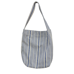 原创文艺森女布包小清新蓝色条纹编织帆布包单肩包女大学生上课包