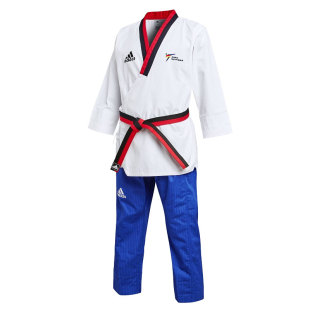adidas阿迪达斯少年儿童品势服男女孩子红黑领表演跆拳道服WT认证