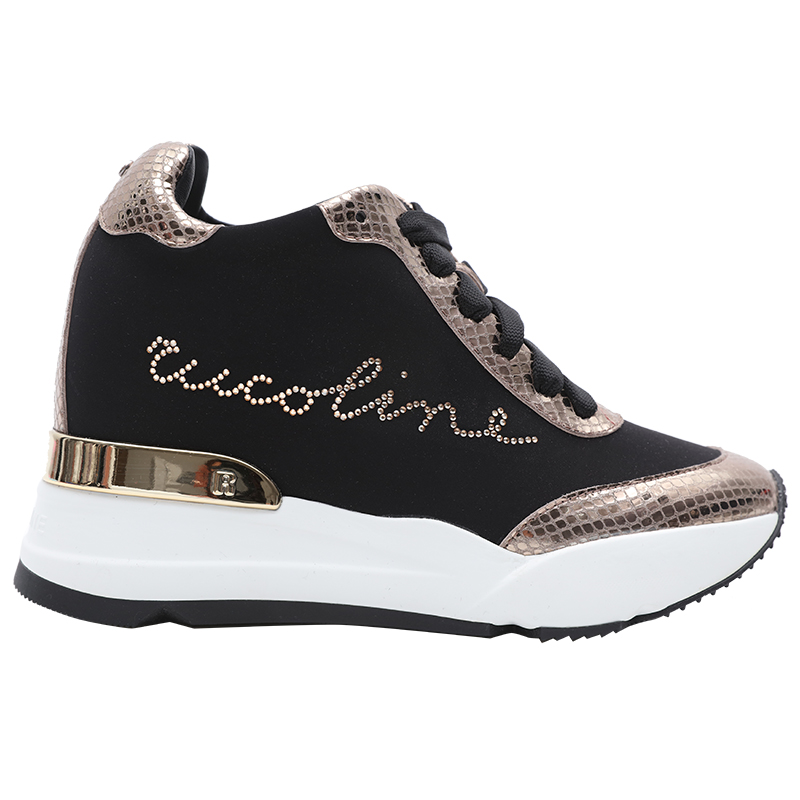 Ruco Line如卡莱意大利经典水晶logo牛皮拼接9cm内增高厚底休闲鞋