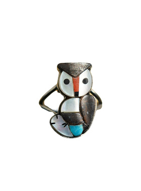 阿美咔叽风格纯银拼石戒指