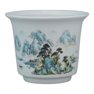 中式复古粉彩菖蒲多肉文竹小花盆仿古瓷器古玩古董收藏多款盆可选