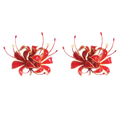 曼珠沙华红色925纯银耳环耳钉