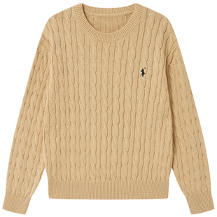 Halo Luu卡其色麻花毛衣女秋冬韩系慵懒高级感软糯内搭针织衫上衣