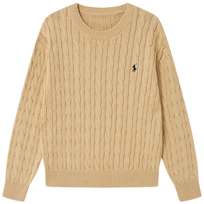 HaloLuu姐系穿搭卡其色麻花毛衣