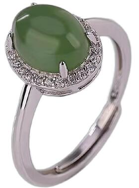 新款S925纯银和田玉碧玉小众设计圆珠简约气质戒指时尚优雅女款