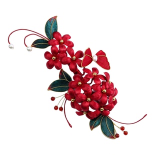 江南拾花 非遗手工绒花发簪女红色绣球新娘结婚头饰旗袍订婚发饰