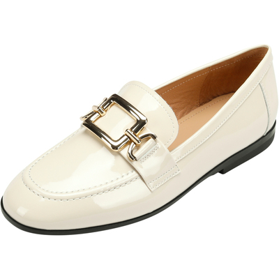 Hongkee/红科乐福鞋女2024新款单鞋牛漆皮平底鞋小皮鞋HD64D101