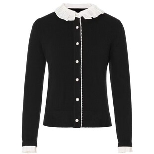 26早春新款娜家商场同款时尚优雅减龄立体盘绣领边绵羊毛针织上衣