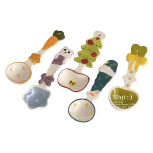 高颜值调羹长柄可爱陶瓷勺子家用高档精致釉下彩汤勺个人专用汤匙