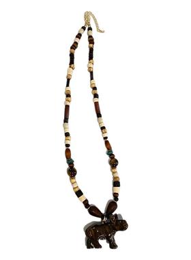 设计感犀牛多材质珠滴釉编织绳长款串珠项链女萌趣可爱颈链锁骨链