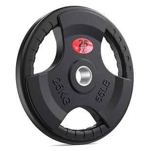 包胶杠铃片 大孔手抓奥杆举重片三孔橡胶包铁哑铃片家用健身器材