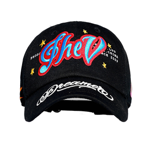 THE V BRAND美式街头复古满版刺绣可调节软顶棒球帽遮阳帽弯檐帽