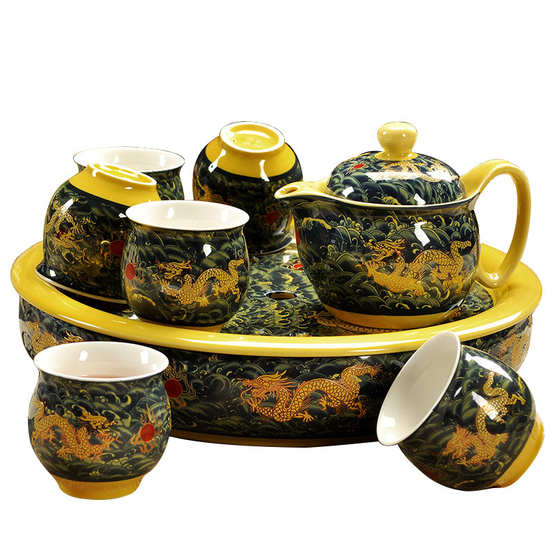 特价 景德镇青花瓷器大茶壶 整套冰裂陶瓷茶盘双层茶杯 茶具套装