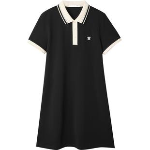 HLA/海澜之家休闲商务翻领POLO裙春夏季新款直筒收腰连衣裙女装