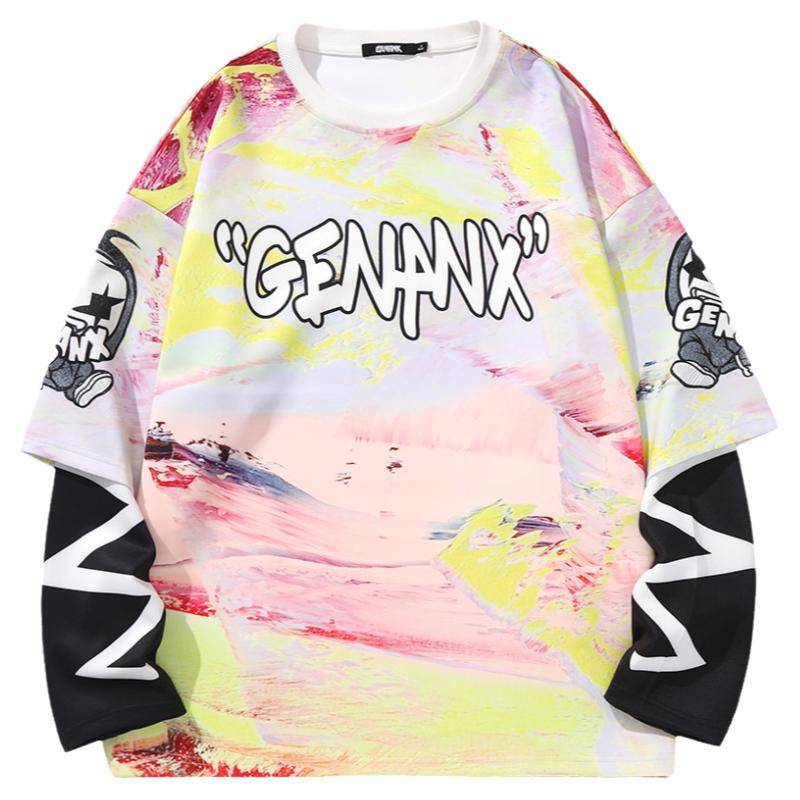 GENANX闪电潮牌假两件套头